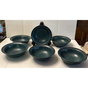 Set Of 6 Pfaltzgraff Solstice Green Cereal Soup Bowls USA 6 3/8” Vintage 1990s